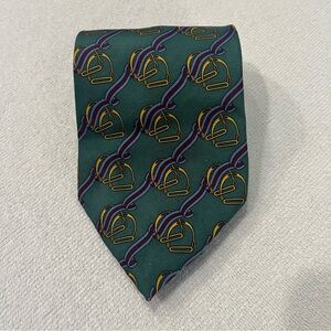 Dior Green Tie with Green and Gold Bridle Pattern Silk Tie